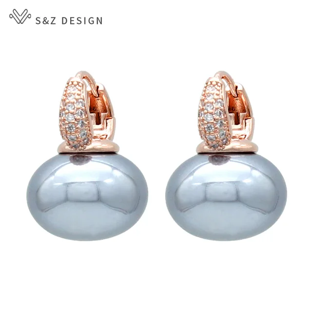 S & Z DESIGN nouvelle mode pain rond grande perle boucles d'oreilles pour les femmes bijoux de mariage cadeau tempérament cubique zircone Eardrop