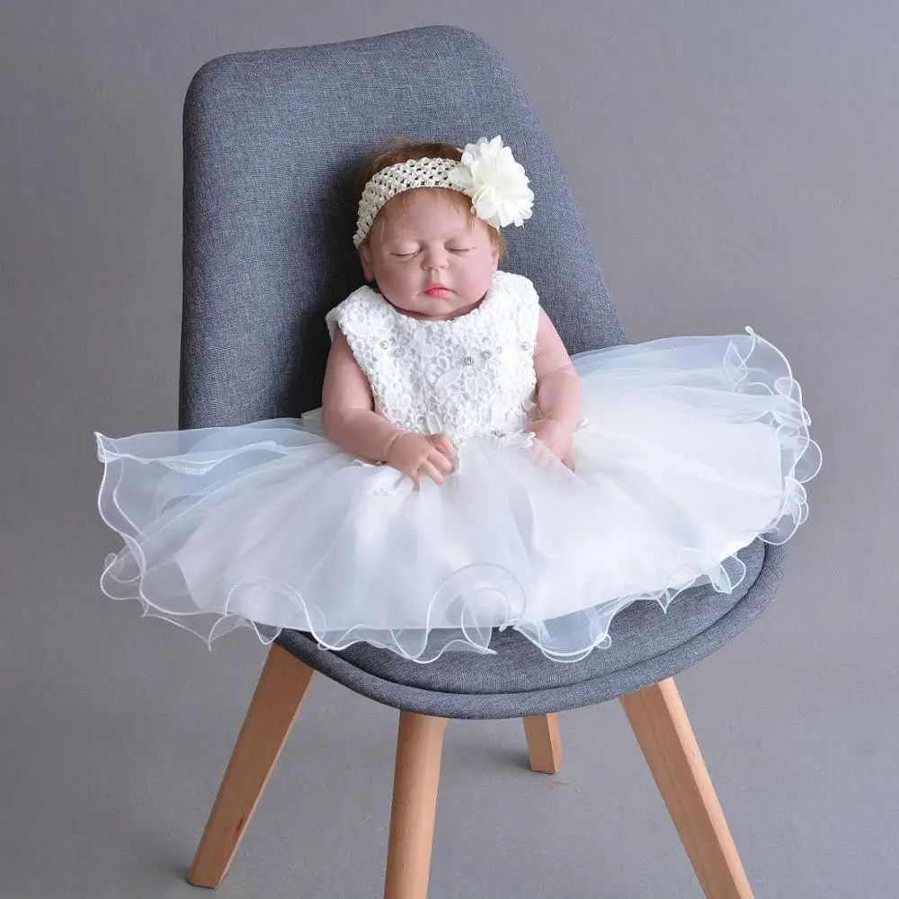 Фатиновые платья цвета слоновой кости на крестины для новорожденных девочек