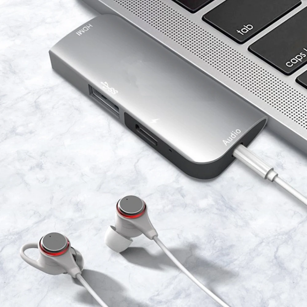 10 шт./лот 4 в 1 USB-C USB 3,1 type C концентратор с HDMI 4K 30HZ 3,5 мм аудио USB 3,0 type C PD зарядный адаптер концентратор для Macbook