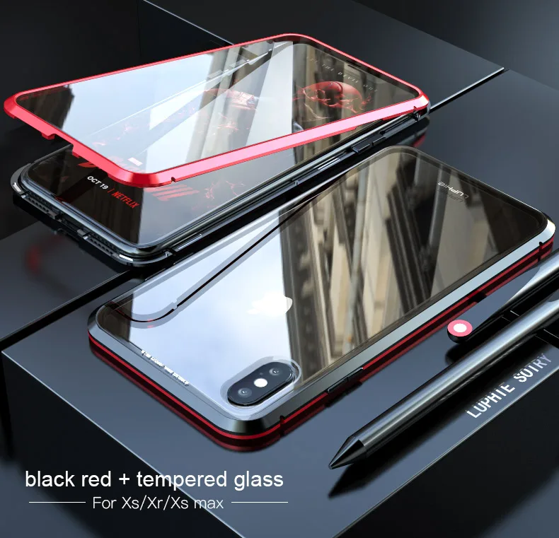 Переднее и заднее закаленное стекло для iPhone X/XS/XR/XS MAX 360 полная защита Магнитная Адсорбция чехол Полное покрытие экрана