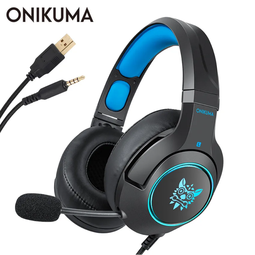 ONIKUMA K9 PS4 гарнитура шлем PC Gamer Стерео Игровые наушники с микрофоном светодиодный