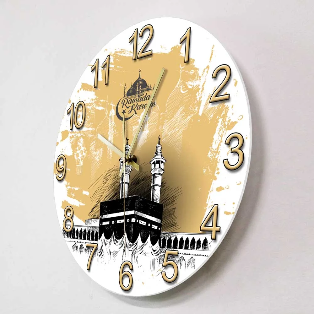 Mecca Holy Kaaba Modern Design Silent Wall Clock Saudi Arabia Ramadan Kareem Mosque Minimalist Wall Art Home Decor Clock Watch 3