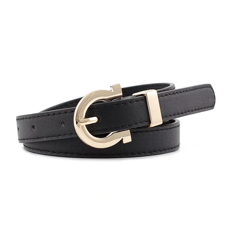 

Women Gold Waist Buckle Pu Slender Belt Multi -Color Fashion Simple Casual All -Match Jeans Pin Faux