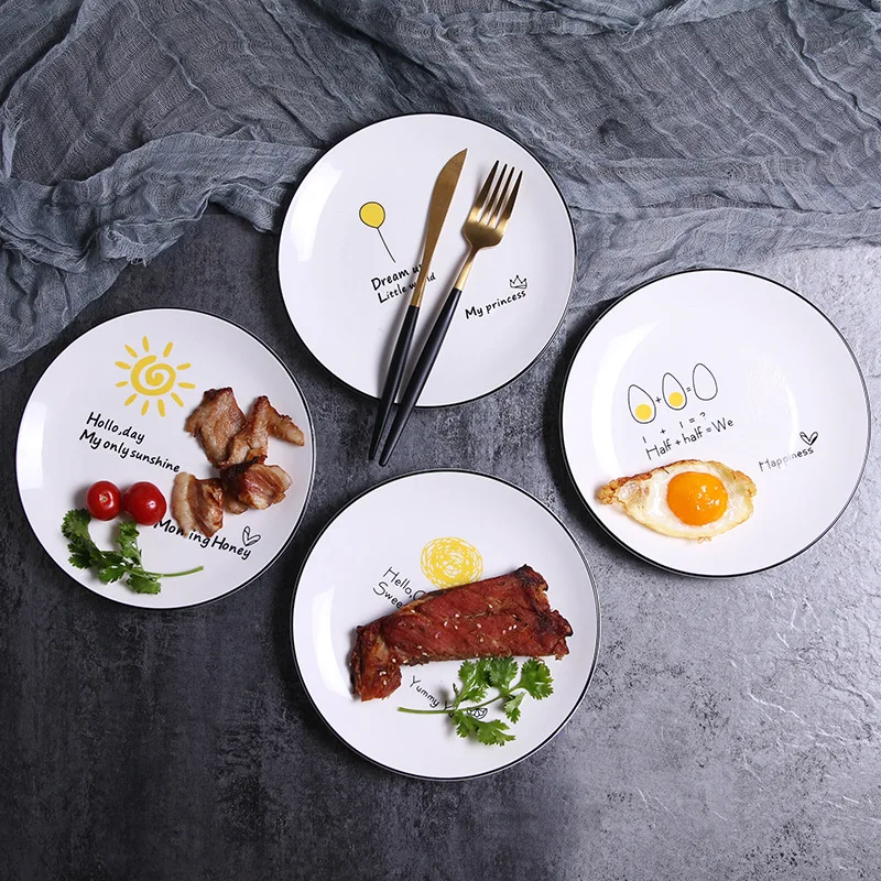 

4PCs European Ceramic Tableware Dessert Plate Steak Salad Snack Fruit Cake Plate Cutlery Set