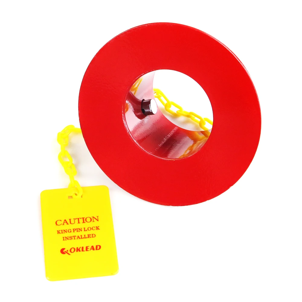 Heavy Duty Steel Kingpin Lock 5Th Wheel Trailer Lock King Pin Red Lock with Bright Yellow Caution Tag(Pin Φ 13mm