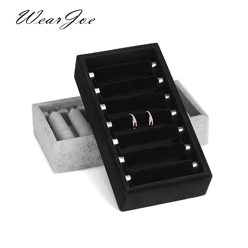 Top Quality Stackable Grey Velvet / Linen Rings Jewellery Display Storage Box Tray Case Stand Bague Jewelry Holder Organizer Cab 3pcs lot jewelry foam tray diy inserts liners velvet jewellery rings bracelet watch showed case earrings hole tray for jewelry