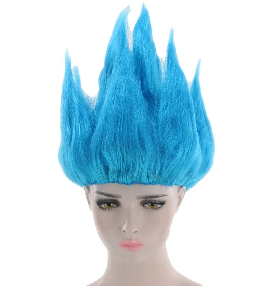 Blue wig Костюм Dragon Ball Z, костюм Сон Гоку, маскарадные костюмы, Топ/штаны/пояс/хвост/повязка/парик, тренировочная одежда для взрослых и детей, Рождественский подарок - Цвет: Blue wig