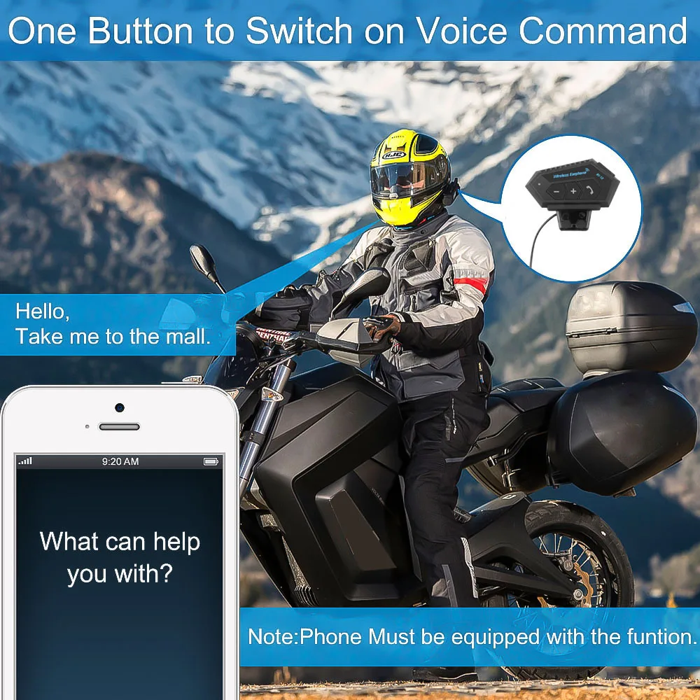 BT12 Motorcycle Helmet Headset Wireless Bluetooth Handsfree Stereo Music Speaker Waterproof Support Automatic motocross bluetooth headset