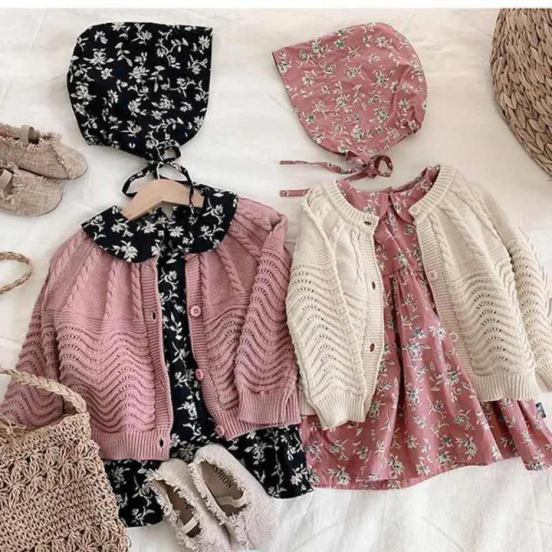 Girls Spring Vintage Pattern Fine Wool Knitted Sweater Jacket Children Cardigan Cardigan For Girls Spring