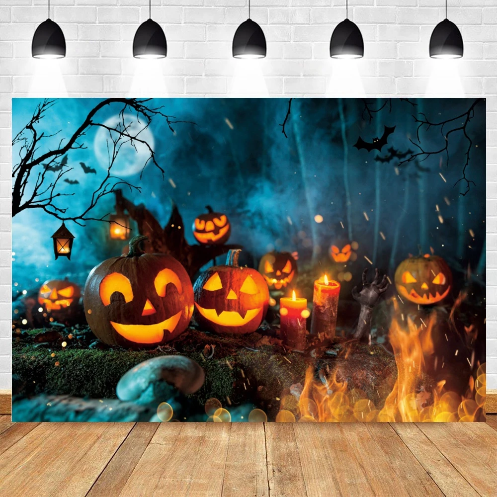 

Yeele Halloween Moon Night Photography Backdrop Photocall Pumpkin Lights Fire Baby Portrait Background Photo Studio Photographic