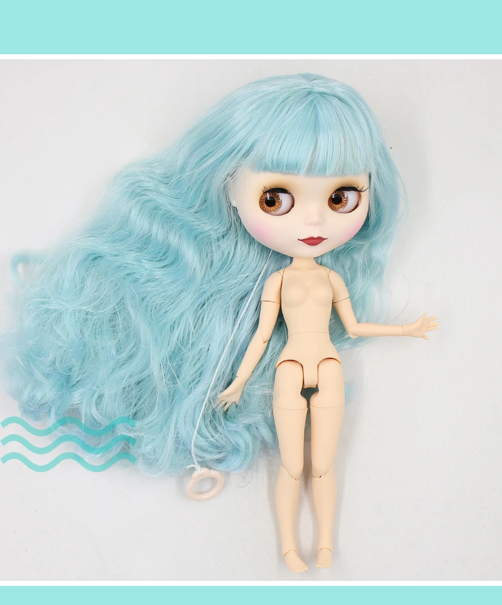 Neo Blythe בובה עם שיער כחול, עור לבן, פנים חמודות מט & Custom גוף משותף 1