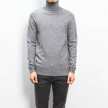 

Solid Color Men's Turtleneck Sweater Knitted 2019 New Fashion Autumn Winter Warm Slim Fit Jumper Man Pullover Plus Size M-5XL