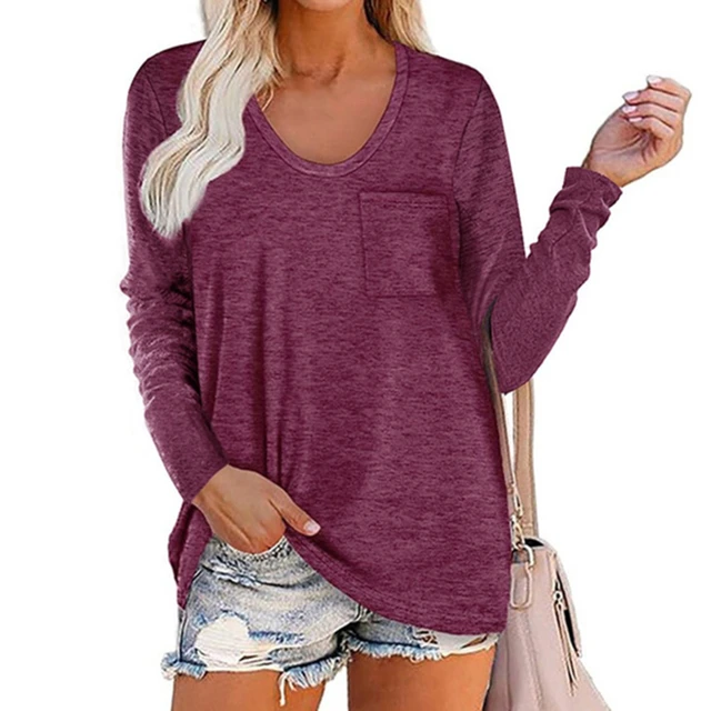 Solid T shirt Woman Long Sleeve Tops 