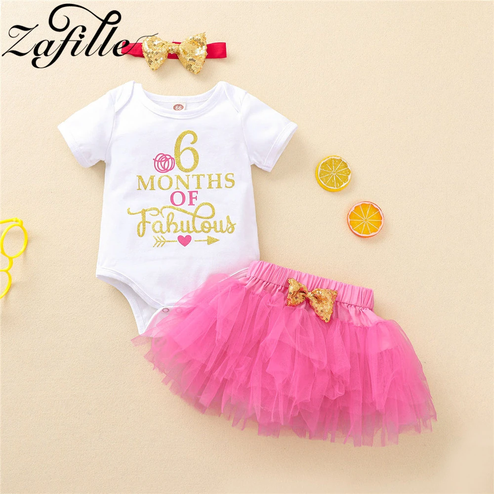 ZAFILLE Newborn Baby Girl Clothes 6 Months Pink Tutu Cake Half Birthday Outfit For Baby Girl Dress Summer Newborn Birthday Cloth Baby Clothing Set classic