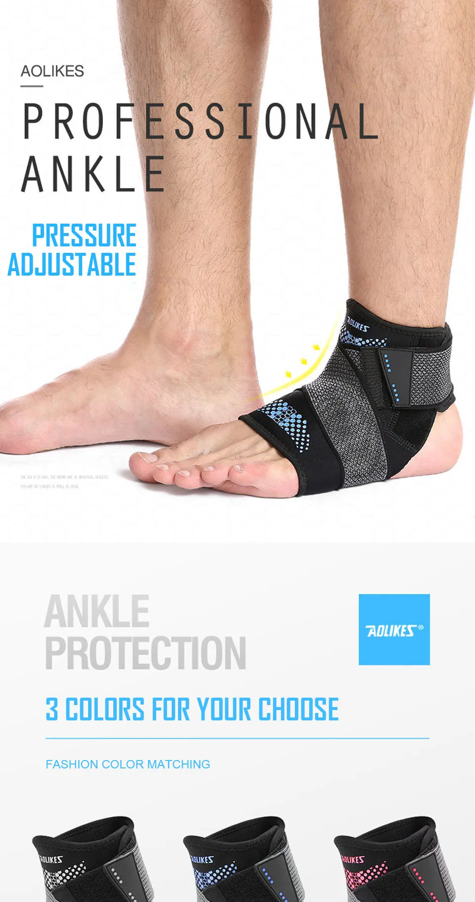 AOLIKES 1PCS Pressurization Sports Ankle Brace Support Adjustable Elastic Bandage Foot Strap Protective Gear Gym Fitness