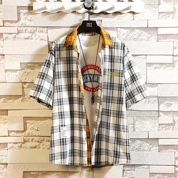 

Plaid Brand 2020 Summer Men's Beach Shirt Fashion Short Sleeve Loose Casual Shirts Plus Asian SIZE M-4XL 5XL 6XL Hawaiian