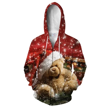 

Christmas series cute 3D style 3D printed hooded jacket zipper men's hoodie 2019 winter new jacket casual