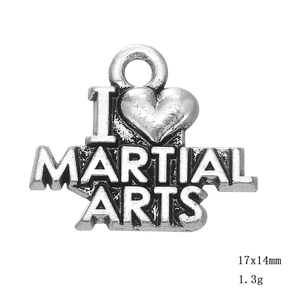 Амулеты I Love боевые искусства дзюдо Каратэ Tae-Kwon Do античный серебряный цвет сплав DIY аксессуары для изготовления ювелирных изделий 10 шт./лот