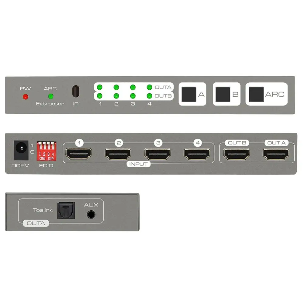 HDMI матричный коммутатор, 1,4 HDMI матричный 4 в 2 матричный коммутатор 4 в 2 Выход 4K2K аудио Разделение поддерживает ARC/EDID управление