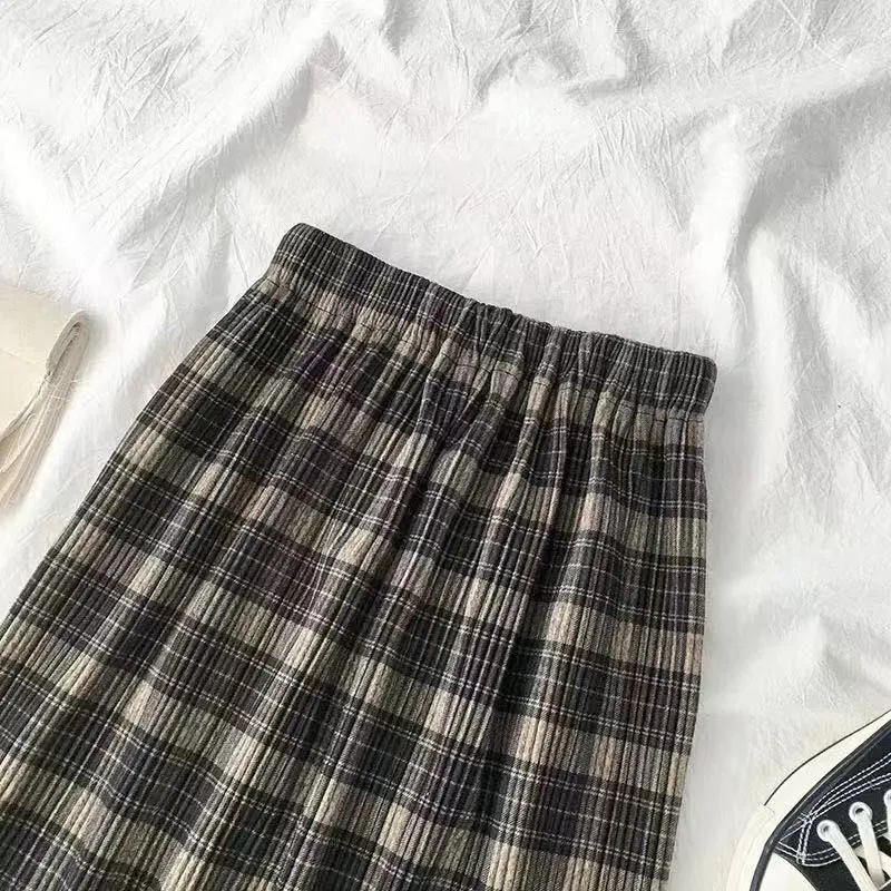 Vintage Wool Pleated Plaid Skirt-5