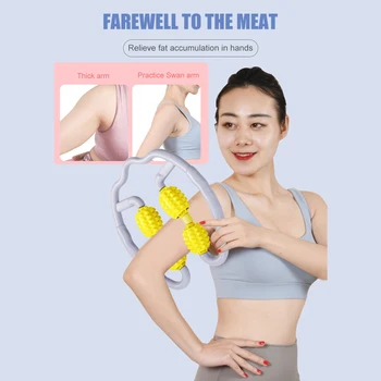 

U Shape Slimming Roller Massager 4 Wheel Fitness Yoga Pilates Massage Stick for Arm Leg Neck Muscle Tissue for Fitness Gym Yoga