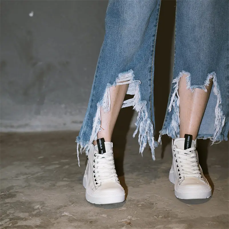FEDONAS Fashion Women Flats Sneakers Genuine Leather Corss-tied Casual Shoes Woman Round Toe Student Shoes Flats