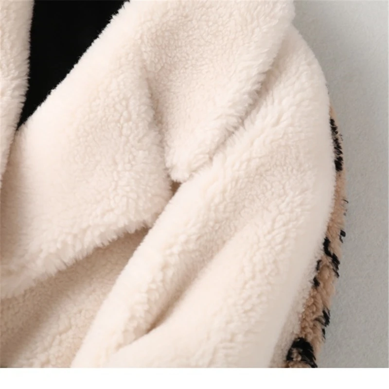 Пальто из овечьей шерсти для женщин; Новинка года; сезон осень-зима; кашемировое шерстяное пальто с леопардовым принтом; контрастное пальто с искусственным мехом