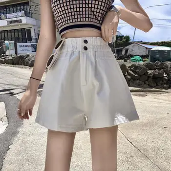 

Shorts Women Button Wide Leg White Korean Chic High Waist Loose Casual Hot Sale Vintage Girl Leisure Streetwear All-match Womens
