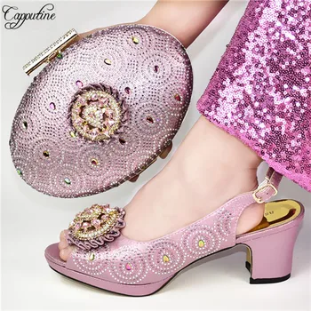 

Excellent party sets series matching high heel sandal shoes and handbag set with rhinestones for lady 588-4 in pink