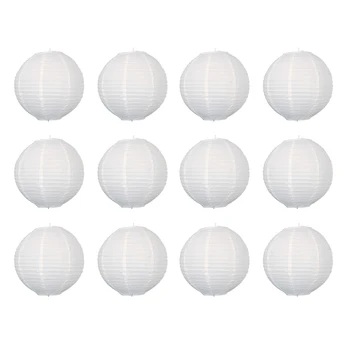 

12pcs 12-inch Round Paper Lanterns with Wire Ribbing (Creamy White)