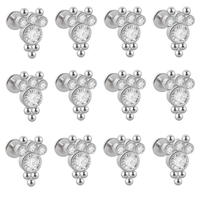 G23 Titanium&Steel 16G Cz Labret Lip Ring Crystal Cluster Ear Cartilage Tragus Helix Earrings Piercing Screw Fit Top 16g