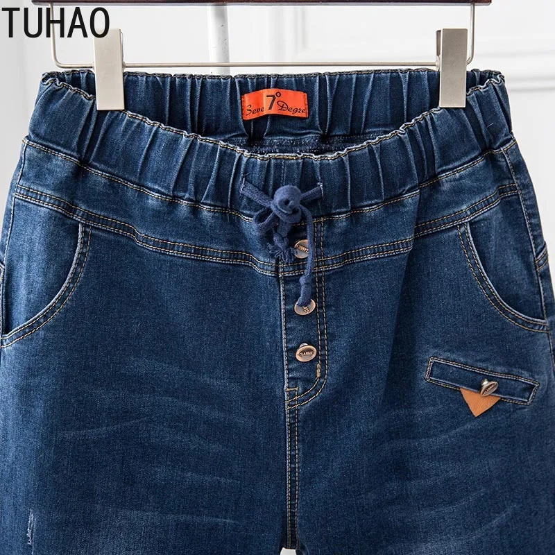 TUHAO 7XL 6XL 5XL размера плюс джинсы для женщин в стиле бойфренд Осень Зима Высокая талия джинсы для женщин крест брюки джинсы Femme LZ10