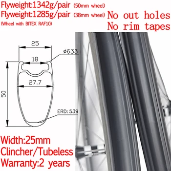 

No rim tapes super light width 25mm road bike carbon clincher tubeless wheels ceramic hub high TG CX ray 38mm wheels