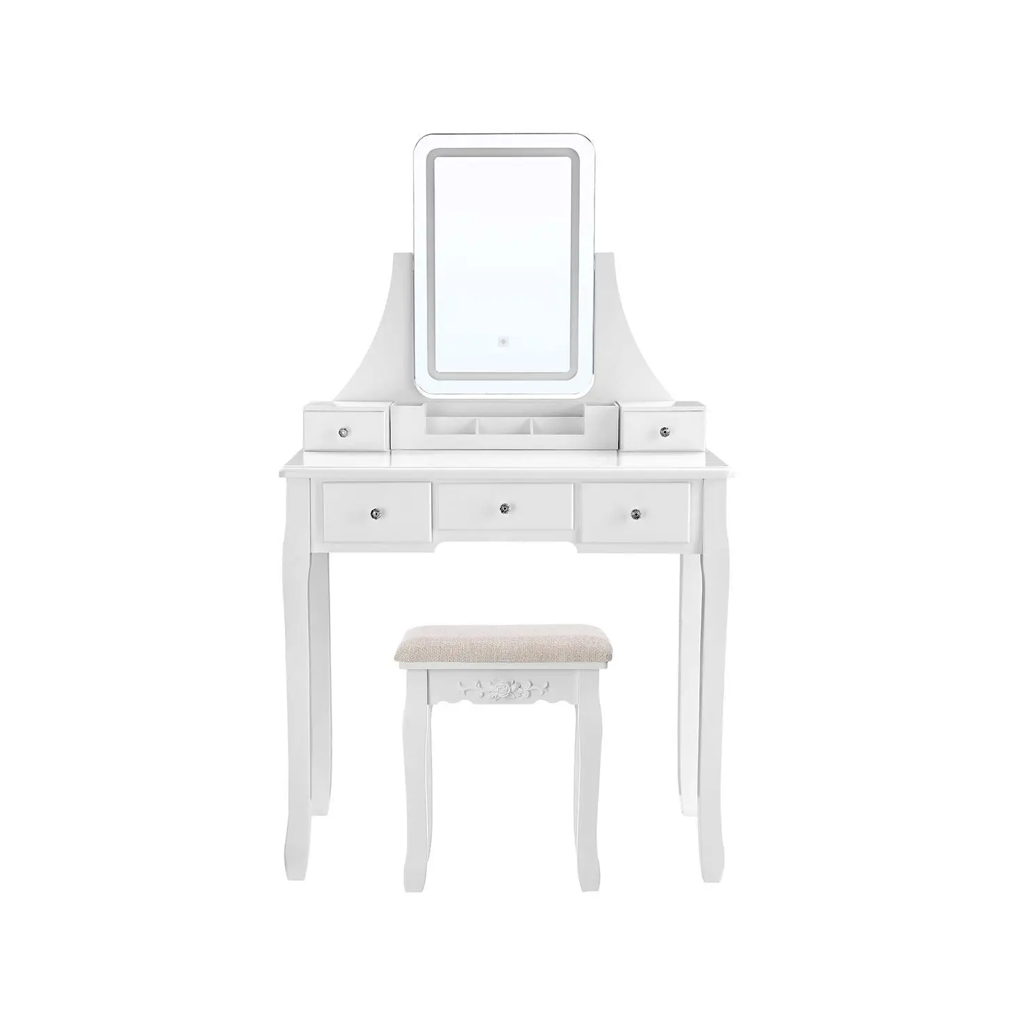 Tocador Maquillaje Mesa Espejo con luz LED Deslizante Taburete Caroline