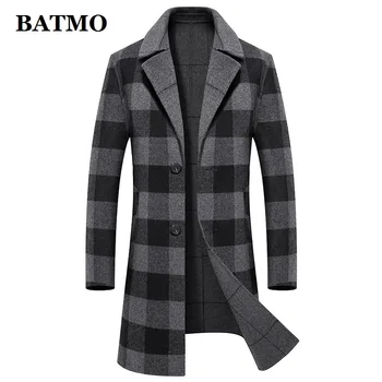 

BATMO 2019 new arrival high quality 60% wool plaid trench coat men,men's wool jackets ,plus-size M-3XL 85007