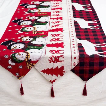 

Christmas Decorative Table Runners Linen Table Cloth with Tassels for Holiday Dinner Parties Supplies Home Decorations P