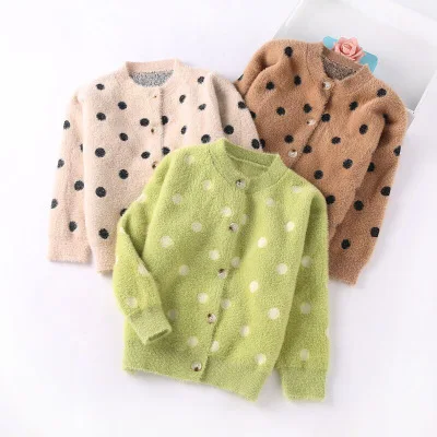 

Polka Dot Kids Girls Knitted Sweaters Girls Sweater Cardigans Children Knitted Clothing Mink Cashmere Children Sweater Jackets
