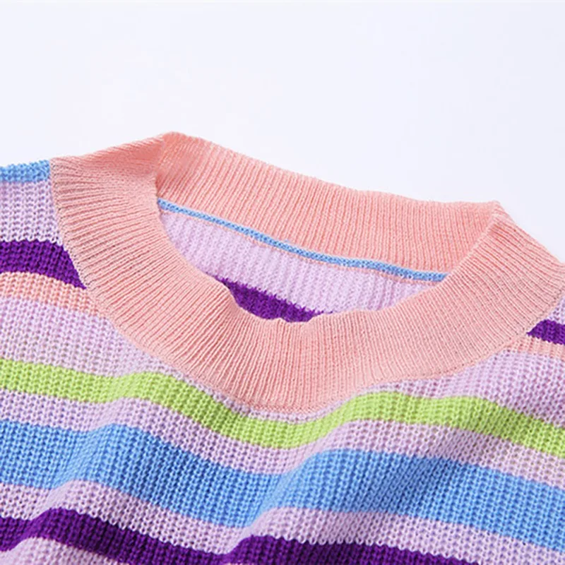 Осенний женский свитер, 19 цветов, новинка, длинный рукав, осенняя рубашка, свитер, Модный милый полосатый принт, вязаный короткий пуловер