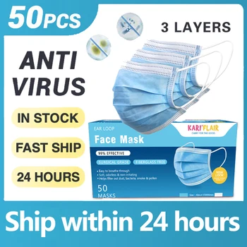 

Anti-flu 50pcs/box Disposable Mask Ffp2 Fabric Face 3-layer Non-woven Kn95 Mouth Structure Reduction of Particles Flu Virus CE