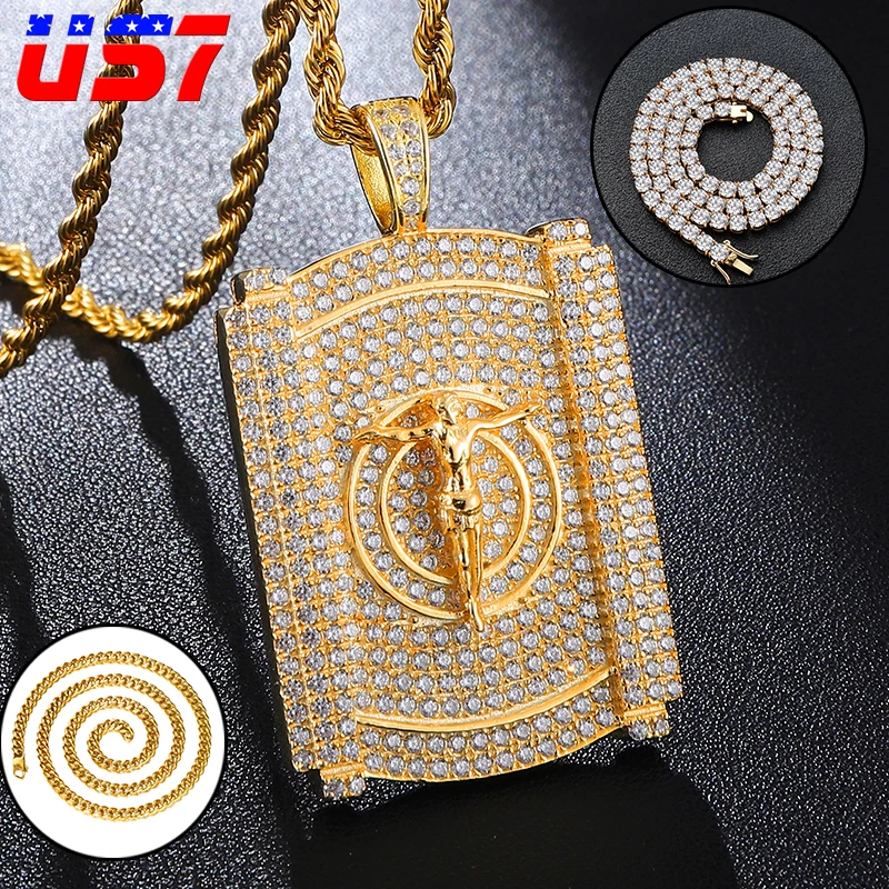 US7 Collares con colgantes de Jesús de circón cúbico, collar de rapero ...