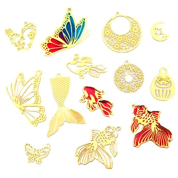

5pcs/lot Fish Butterfly Shaped Epoxy UV Jewelry Filling Box Bookmark Copper Sheet Metal Frame Pendant Charm Resin Jewelry Making