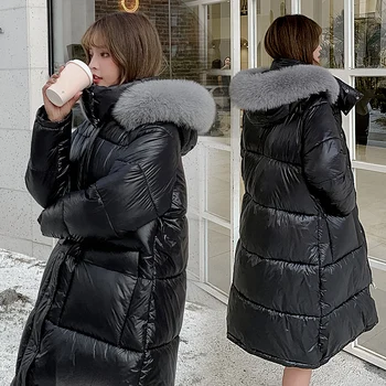 

YASUGUOJI Women's down jacket Casual Cotton women's winter jacket Hoodie Long Parkas women Fur Collar Warm female jacket Coat