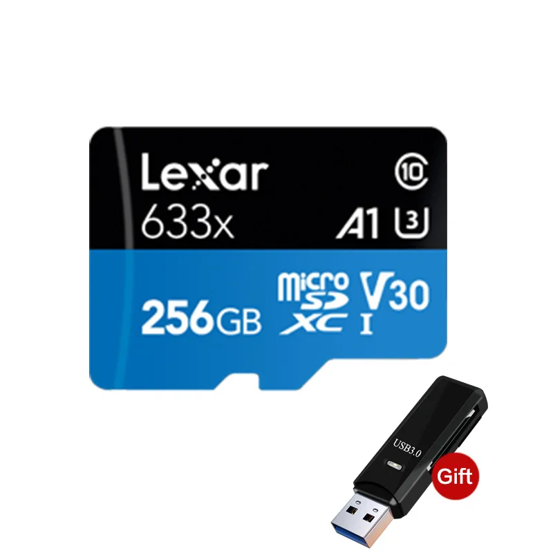 256GB and 3.0 reader Оригинальная Micro SD карта Lexar 256 ГБ высокоскоростная 95 МБ/с./с 128 ГБ 32 ГБ класс 10 633x64 Гб карта памяти U3 V30 UHS-I флеш-карта памяти TF микро SD - Емкость: 256GB and 3.0 reader