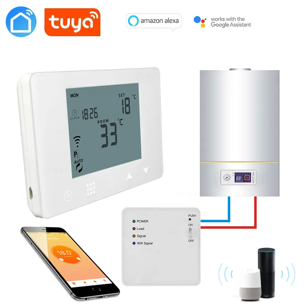 TUYA WiFi& RF Wireless Room Thermostat for Gas Boiler/Water/Floor Heating Remote Control Temperature Controller Works with ALEXA