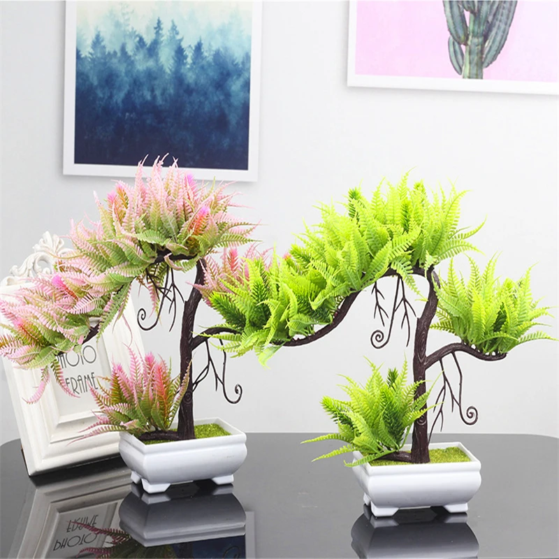 

red classical artificial flower potted plants Landscape pine tree fake flower home decor modern garden desk accessories bouquet