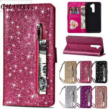 

Bling Glitter Cases For Xiaomi Redmi 7 Note 7 8 Pro Leather Magnet Flip Stand Zipper Wallet Cover For Mi 9 se A3 Lite CC9e Coque