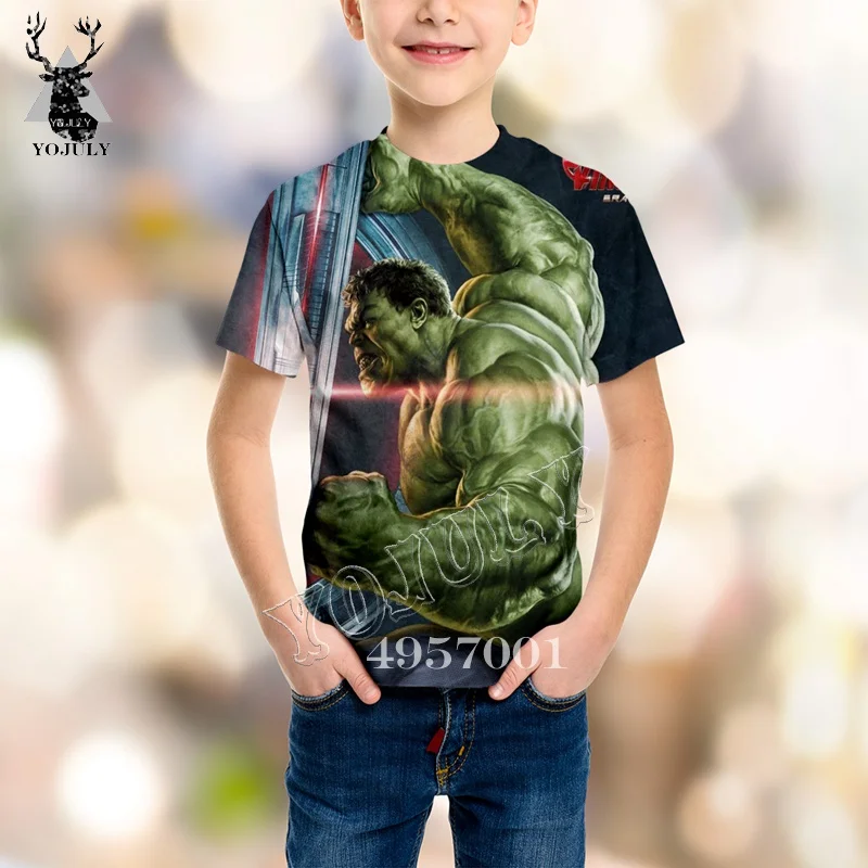 YOJULY/футболка с 3D принтом «мстители», супергерой Халк, «мстители» летняя детская модная Толстовка Детский топ с короткими рукавами для мальчиков, Y193