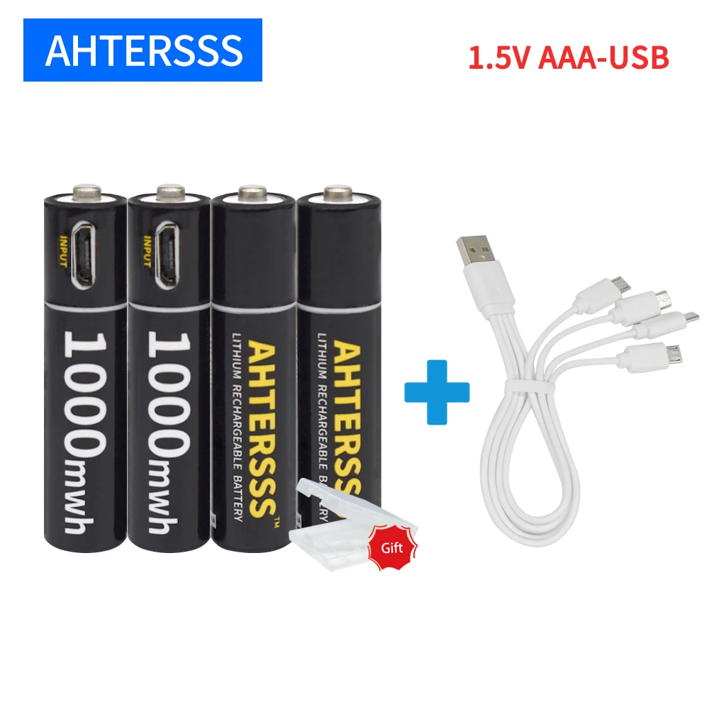 1.5V AAA Li ion Rechargeable Battery 1000mWh 1.5V AAA Battery USB Charging Lithium Batteries