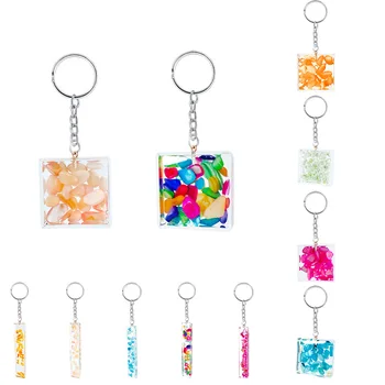 

New Acrylic Transparent Square Strip Keychain Pendant Creative Color Crushed Stone Decoration Accessories Bag Pendant