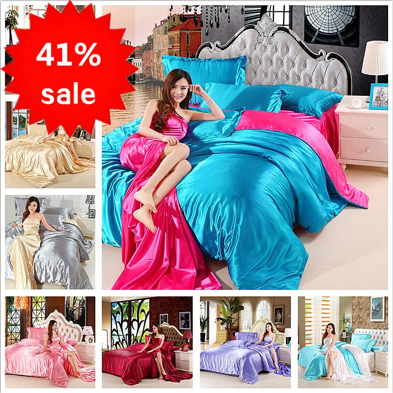 

4pcs Satin Silk Bedding Set Luxury Queen King Size Bed Set Quilt Duvet Cover Linens And Pillowcase For Single Double Bedclothes